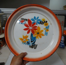 Стакан 老搪瓷盘上世纪文革花卉盘赏盘杯子托盘民俗怀旧道具摆件按图发货