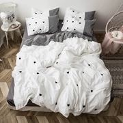 Chất liệu cotton 4 mảnh đơn giản kiểu công chúa Hàn Quốc nhỏ xinh tình yêu thêu giường ga trải giường - Bộ đồ giường bốn mảnh
