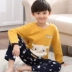 Cartoon Boy Pyjama Mùa hè dài tay Cotton Big Boy Boy Girl Dịch vụ nhà trẻ em Set Crayon Shinchan bộ khủng long dễ thương Nam giới