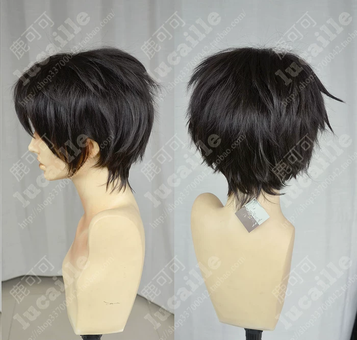 School black wig, adds volume, men's style, cosplay