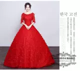 Кружевное летнее красное свадебное платье для принцессы, открытые плечи, в корейском стиле