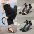 Dép Stiletto nữ mùa hè từ đơn giản khóa mở hở ngón màu đen rỗng Giày nữ Roman Phiên bản Hàn Quốc của giày cao gót 8cm hoang dã Sandal
