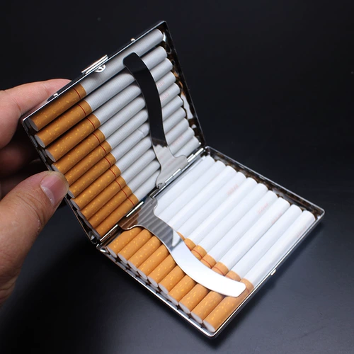 Классическая 20 сигаретная коробка Ультра -типичная автоматическая автоматическая пуля -крышка творческая личность переворачивается металлическая портативная мужская сигаретная коробка сигарет