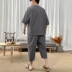 Phong cách Trung Quốc Hanfu nam giới vải lanh và cotton bảy điểm bộ đồ ngủ mùa hè vải lanh lỏng lẻo Quần 7 điểm phong cách Trung Quốc phục vụ tại nhà phù hợp với triều