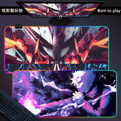 RGB LED Light Luminous Large Anime Jujutsu Kaisen Gaming Mousepad Desk Mat (4mm, 900x400mm)