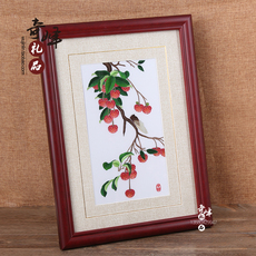 Вышивка Гуандун 广州特色红荔枝棉特色广绣粤绣手纯工刺绣一鸣惊人礼品diy送老外