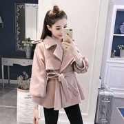 Áo khoác len nữ ngắn đoạn 2018 thu đông phiên bản Hàn Quốc thắt lưng ngắn vóc dáng áo khoác ngoài học sinh cổng len áo khoác len