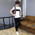13 mùa hè 14 ngắn tay t-shirt 15 thanh thiếu niên 16 tuổi cậu bé cậu bé mùa hè junior học sinh trung học thể thao giản dị phù hợp với bộ quần áo thể thao nữ Thể thao sau