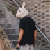 Rabbit Xiansen mùa hè in chữ cá tính giả hai kiểu ngắn tay Nhật Bản xu hướng lỏng lẻo hit màu áo thun nam - Áo phông dài