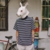 Rabbit Xiansen nam 2019 hè mới sọc đại học gió tay ngắn nam áo POLO in ve áo Paul T-shirt - Polo Polo