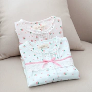 Công chúa ngọt ngào nhỏ dâu tây trẻ em mùa hè cotton gạc đôi dài tay đồ ngủ đặt cô gái mặc nhà cha mẹ và con