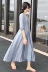 2018 Hàn Quốc ulzzang mùa thu mới Đèn Lồng tay áo V-Cổ rắn màu váy cao eo xếp li tính khí đu lớn váy