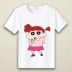 Crayon Shin-Yoshihara Mới giúp Xiaobai anime xoay quanh áo phông nam và nữ lỏng lẻo quần áo học sinh trẻ em mùa hè áo phông nam tay ngắn cổ trụ Áo phông ngắn