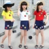 Bé gái 11 tuổi với 4 bé mùa hè áo thun ngắn tay 5 bộ 6 6 phiên bản Hàn Quốc giản dị 8 trẻ em mùa hè 9 trang phục thể thao