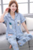 Hàn Quốc ngắn tay quần cotton đồ ngủ nữ mùa hè hai mảnh phù hợp với phần mỏng ít phụ nữ bông dịch vụ nhà có thể được đeo Bên ngoài ăn mặc