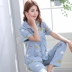 Hàn Quốc ngắn tay quần cotton đồ ngủ nữ mùa hè hai mảnh phù hợp với phần mỏng ít phụ nữ bông dịch vụ nhà có thể được đeo pijama nam Bên ngoài ăn mặc