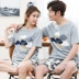 Mùa hè vài bộ đồ ngủ phim hoạt hình có thể mặc của phụ nữ bông Hàn Quốc phiên bản của nhà dịch vụ nam giới và phụ nữ ngắn tay đồ ngủ nhà bộ Nam giới
