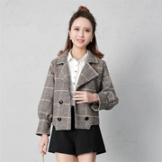Áo khoác len nữ mùa thu đông 2018 phiên bản mới của Hàn Quốc mỏng manh khoe dáng cao kẻ sọc ngắn bằng len nhỏ chi