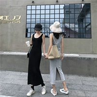 Áo vest đen dài đáy quần dài tay quây đầm đầm nữ mùa hè trang trí body 2019 mới - Váy dài đầm maxi trắng