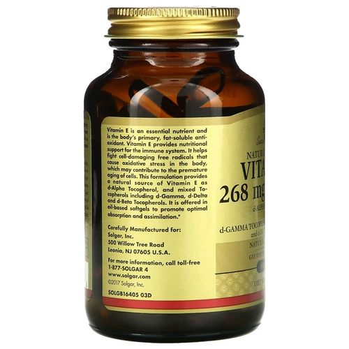 Американский Solgar Pure Natural Vitamin E Soft Capsule E-400 400IU VE 100 Капсулы