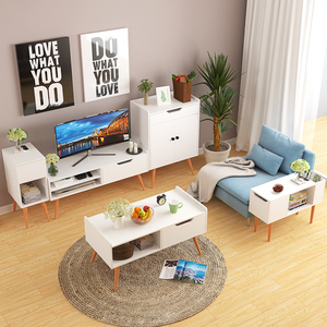Yijiada Bắc Âu đồ nội thất phòng khách tủ TV bàn cà phê kết hợp rắn gỗ đơn giản side a vài side tủ trà tủ