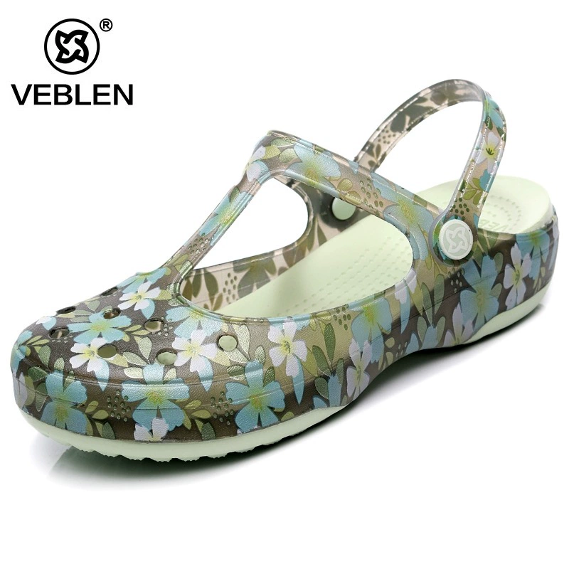Dép đi biển Veblen của phụ nữ đáy dày không trơn trượt giày lỗ mùa hè phẳng 