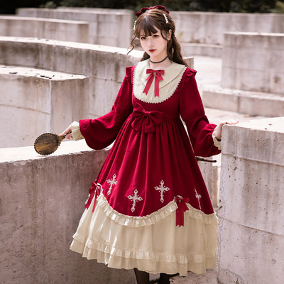 taobao agent Original [Star Night Cross] CLA Lolita long -sleeved OP solid cross -line