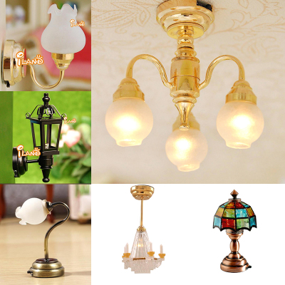 taobao agent Mini doll house lamp slightly shrinking scene ornament LED garden terrace wall lamp lamp light battery 1/12OB11