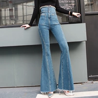 Ретро джинсовые осенние штаны-клёш, приталенные штаны, высокая талия