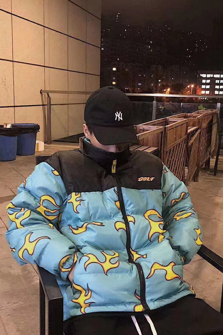 mori自制现货golfwang蓝色火焰羽绒棉服男女cosplay女装