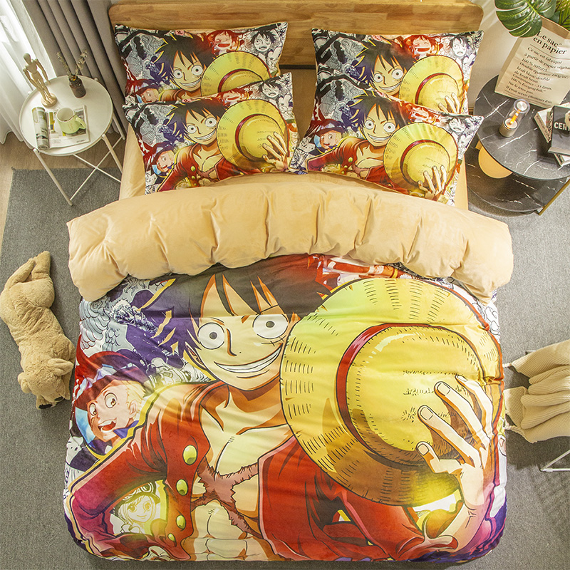 Light GreenCartoon comic Naruto sheet Four piece suit Yu Zhibo Weasel Quilt cover sheet dormitory Three piece set thickening keep warm
