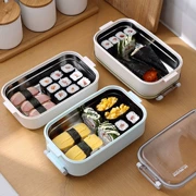 Hộp ăn trưa kiểu Nhật chia học sinh hình chữ nhật 304 inox hộp cơm trưa hai lớp hộp cơm văn phòng xách tay đơn giản - Hộp cơm điện sưởi ấm