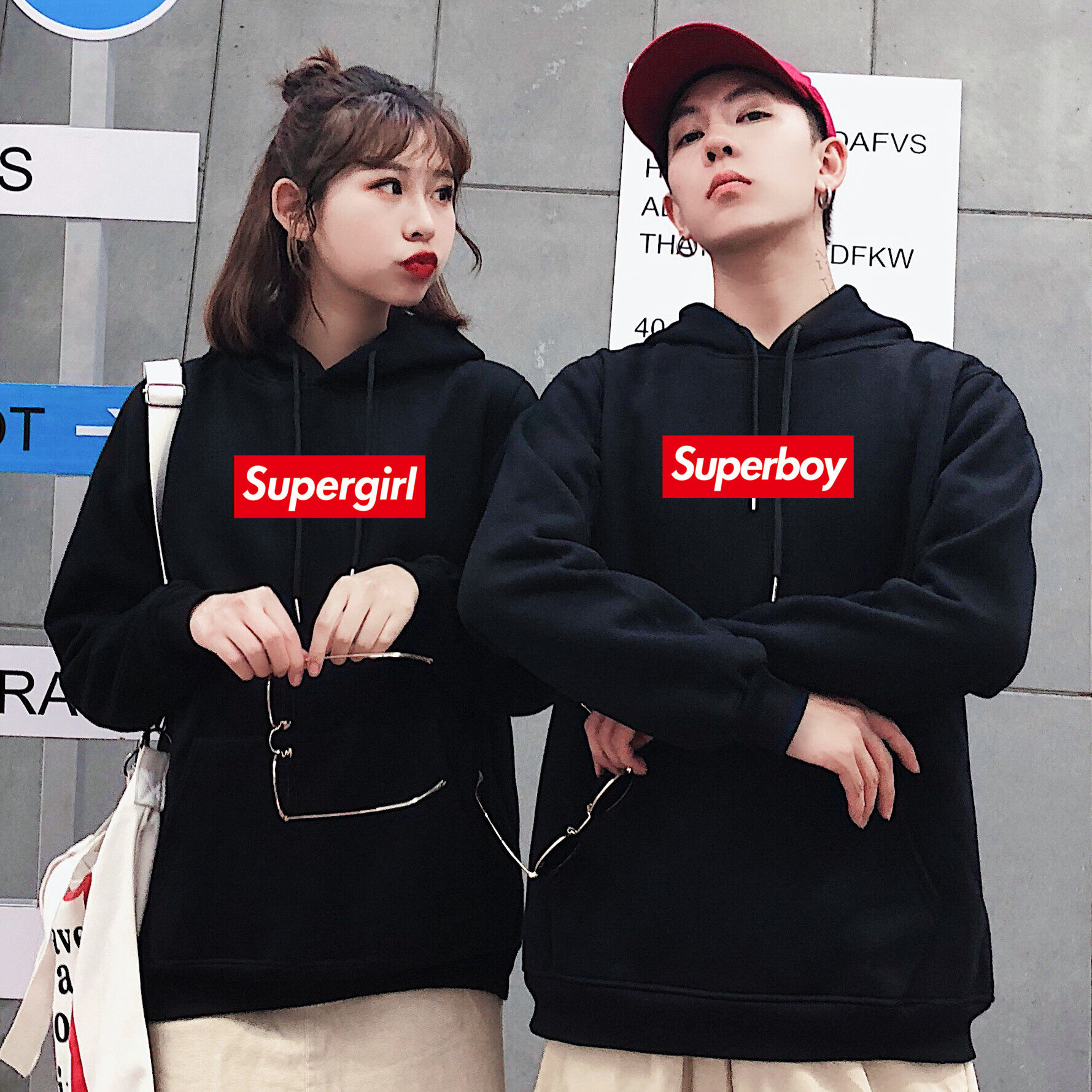 卫衣女情侣装连帽宽松韩版学生班服秋冬男女套头加绒带帽潮流外套