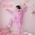 Pink Leopard Children Bộ đồ ngủ Xiêm Nam và Nữ Mùa thu Mùa đông Hoạt hình Động vật Người lớn Hàn Quốc Flannel Dịch vụ tại nhà dễ thương áo liền quần hình thú trẻ em Áo liền quần