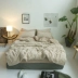 Bông giường màu đen và trắng sọc bốn mảnh bộ giường 笠 phần bông khỏa thân ngủ quilt bông có thể giặt duy nhất ký túc xá ba mảnh