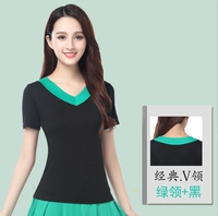 Зеленая черная футболка, V-образный вырез, короткий рукав