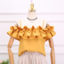 2018 khí mùa hè mỏng dây đeo vai băng tóc xù xếp li vô lý off-the-vai ngắn yếm trong top shop thời trang nữ Áo ba lỗ