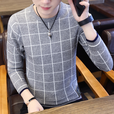 Áo len cổ tròn rộng cổ nam giới thường xuyên của nam giới Hàn Quốc áo len dài tay giản dị - Kéo qua