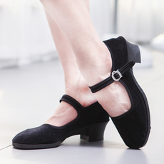 Обувь для янгэ 民族民间舞鞋秧歌鞋舞蹈鞋女东北藏族布鞋带跟胶州民族舞跟鞋扣带