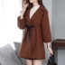 Len áo khoác nữ mùa thu và mùa đông quần áo mới của Hàn Quốc phiên bản của phần dài của tự trồng eo ngắn nhỏ nước ngoài khí Nizi áo triều