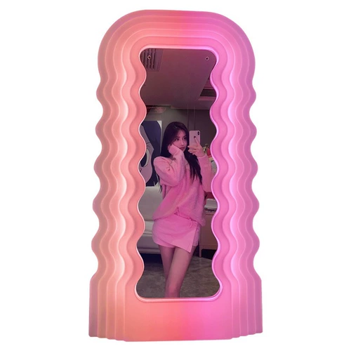 Мемфис волновое зеркало Вдохновение, заправка для ветра, зеркало напольного зеркала красная инопланетная светло -светло -розовое испытательное зеркало