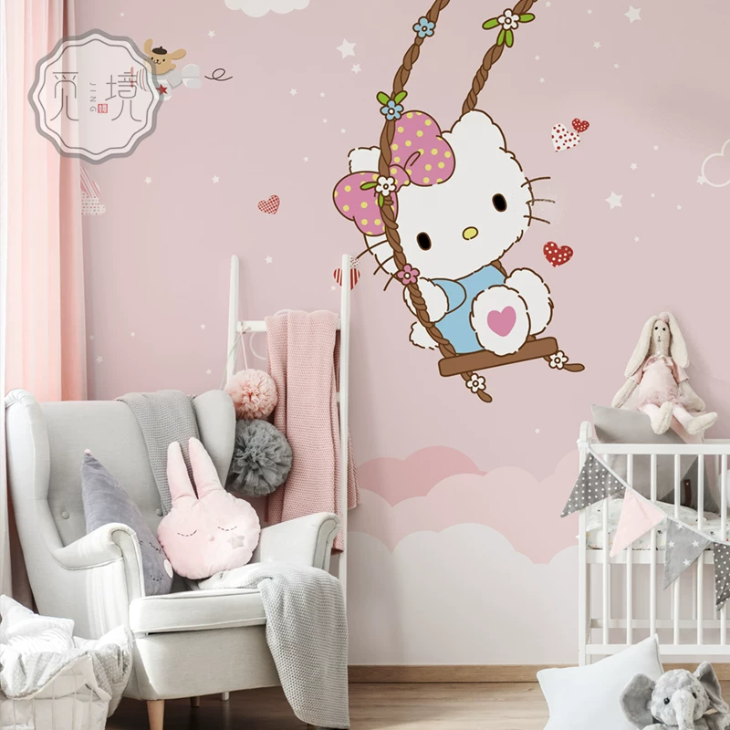 3D обои для детской комнаты Katie Cat Crystal Princess Room обои для комнаты девочек, розовый мультяшный фон стен