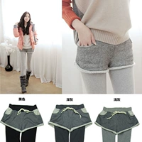 Mùa thu và mùa đông quần váy size lớn Quần legging giả hai dây nữ mặc ấm cộng với nhung dày quần short len ​​túi quần hông quần short vải nữ hàn quốc