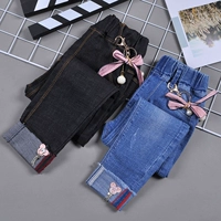 Quần jeans bé gái xuân hè 2019 làn sóng mới của tinh thần nước ngoài Quần lửng thun thun trẻ em hoang dã - Quần jean quần denim bé trai xuân hè