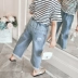 Quần lửng ống suông ống rộng 2019 mới hè hè Hàn Quốc phiên bản lỗ trẻ em chín điểm quần jeans mỏng - Quần jean bexinhshop shop Quần jean
