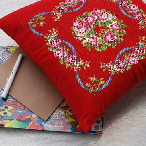 Подушка, хлопковый набор материалов, «сделай сам», 2022, розы, с вышивкой