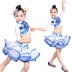 Trẻ em váy khiêu vũ Latin cô gái biểu diễn quần áo váy Trung Quốc bằng sứ màu xanh và trắng với kim cương trang phục thi đấu của trẻ em - Trang phục
