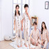 Phiên bản tiếng Hàn của bộ đồ ngủ dài tay cho phụ huynh và trẻ em bằng lụa mùa xuân và mùa thu một gia đình gồm bốn mẹ và con gái băng lụa và bé gái phục vụ nhà mỏng - Trang phục dành cho cha mẹ và con đồ gia đình đi biển Trang phục dành cho cha mẹ và con