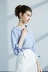 Huling sang trọng phong cách Hàn Quốc áo sơ mi trắng sọc xanh nữ người hâm mộ Hàn Quốc hàng đầu mùa xuân của phụ nữ Hồng Kông hương vị áo sơ mi nhỏ tươi - Áo sơ mi