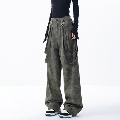 taobao agent Ken Studio Early Autumn New Autumn New Autumn Festival New Vintage Camouflage Workers Female Female Female Street Black Design Sensory Pants